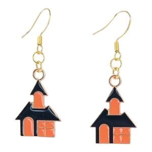 Halloween Haunted House Earrings 🎃 Spooky Cute Black and Orange Jewelry